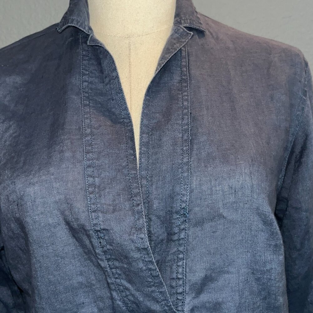 SUNDANCE BLUE 100% LINEN LONG SLEEVE RELAXED POP-OVER TUNIC SHIRT BLOUSE  EUC -S - Picture 2 of 13